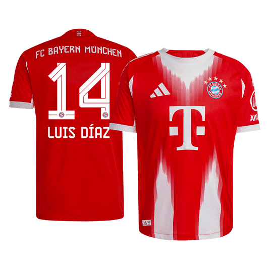 LUIS DÍAZ #14 Bayern Munich Domicile Maillot 2025/26 Rouge Joueur