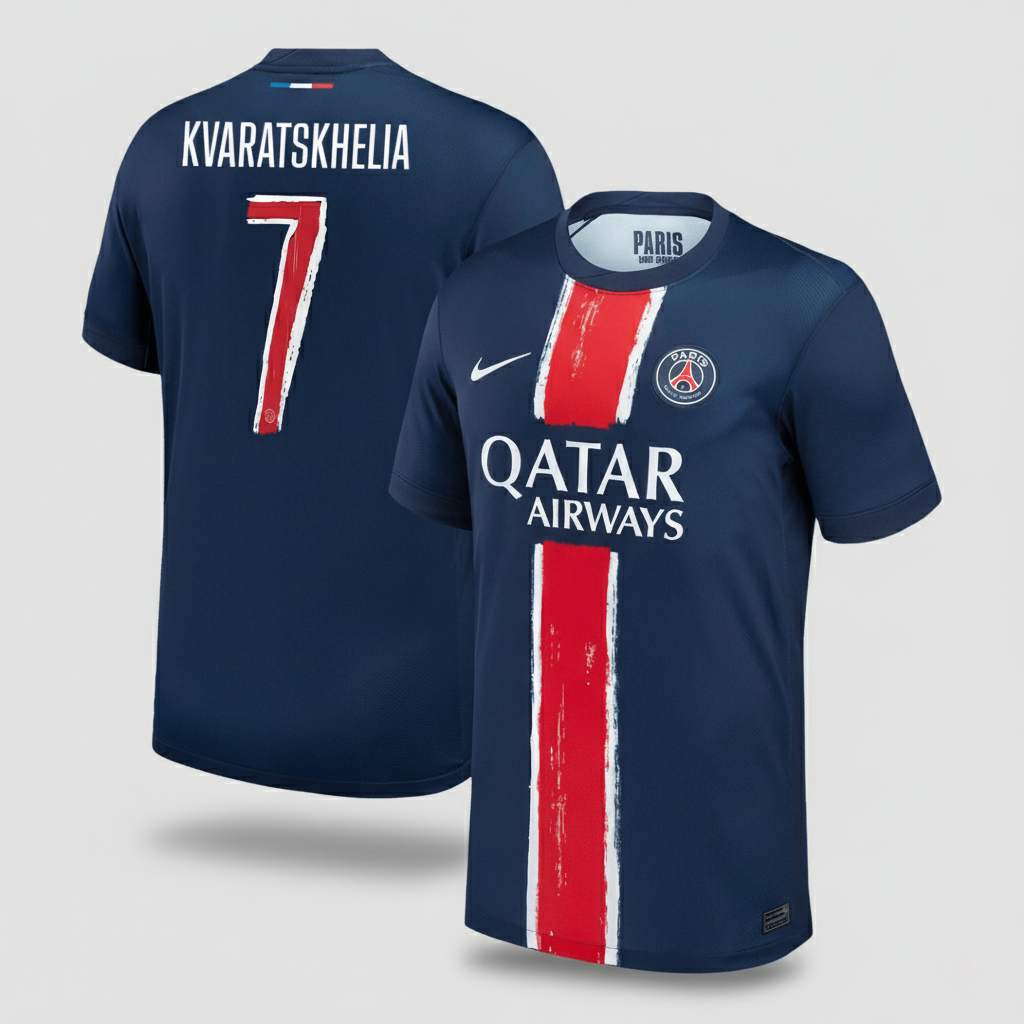 KVARATSKHELIA #7 Les Parisiens Domicile Maillot 2024/25 Bleu marine - UCL