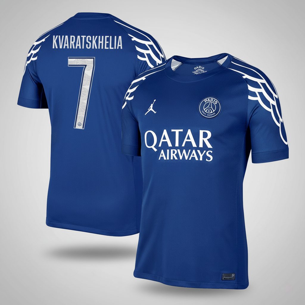 KVARATSKHELIA #7 Les Parisiens Fourth Maillot 2024/25 Bleu marine - UCL