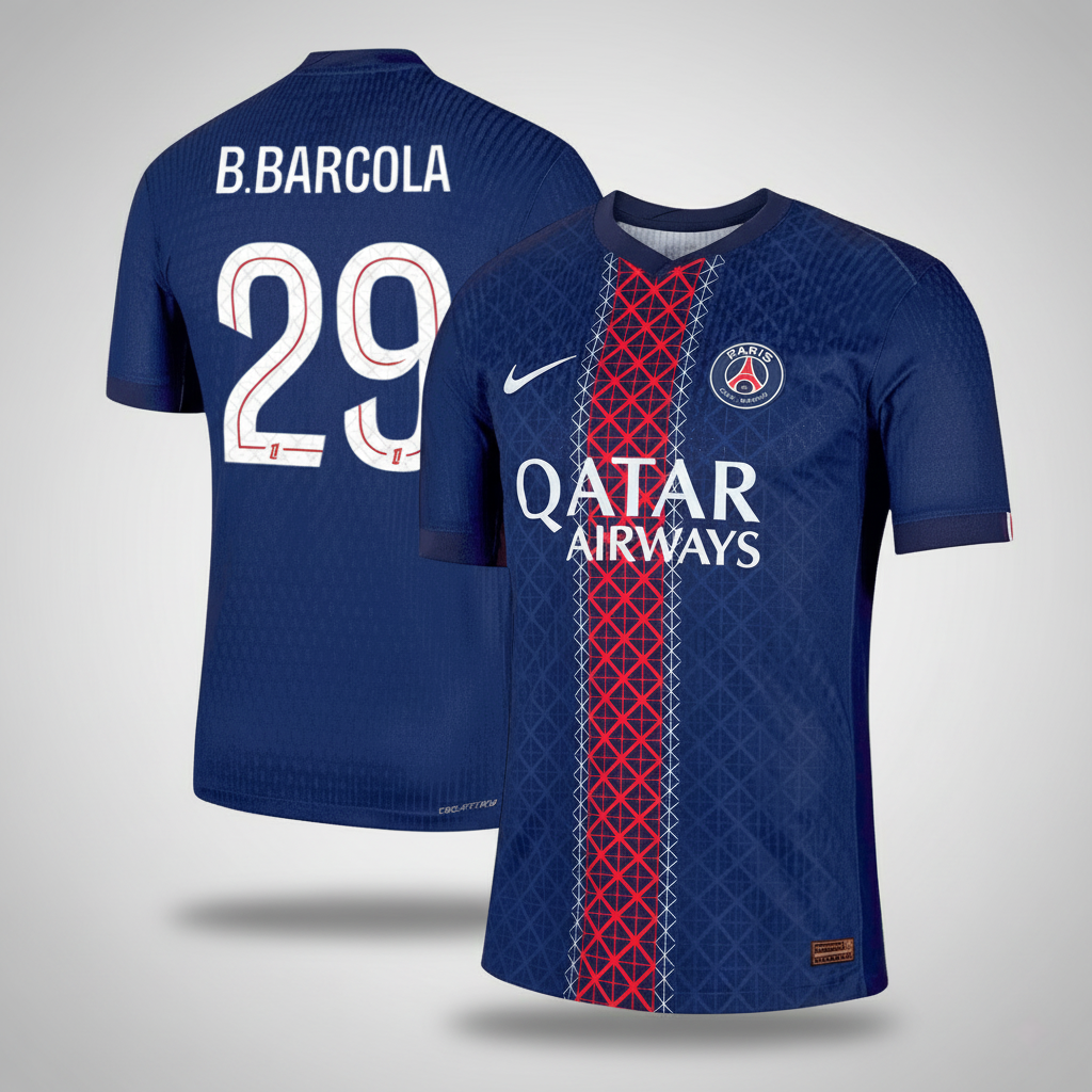 B.BARCOLA #29 Les Parisiens Domicile Maillot 2025/26 Bleu marine Joueur
