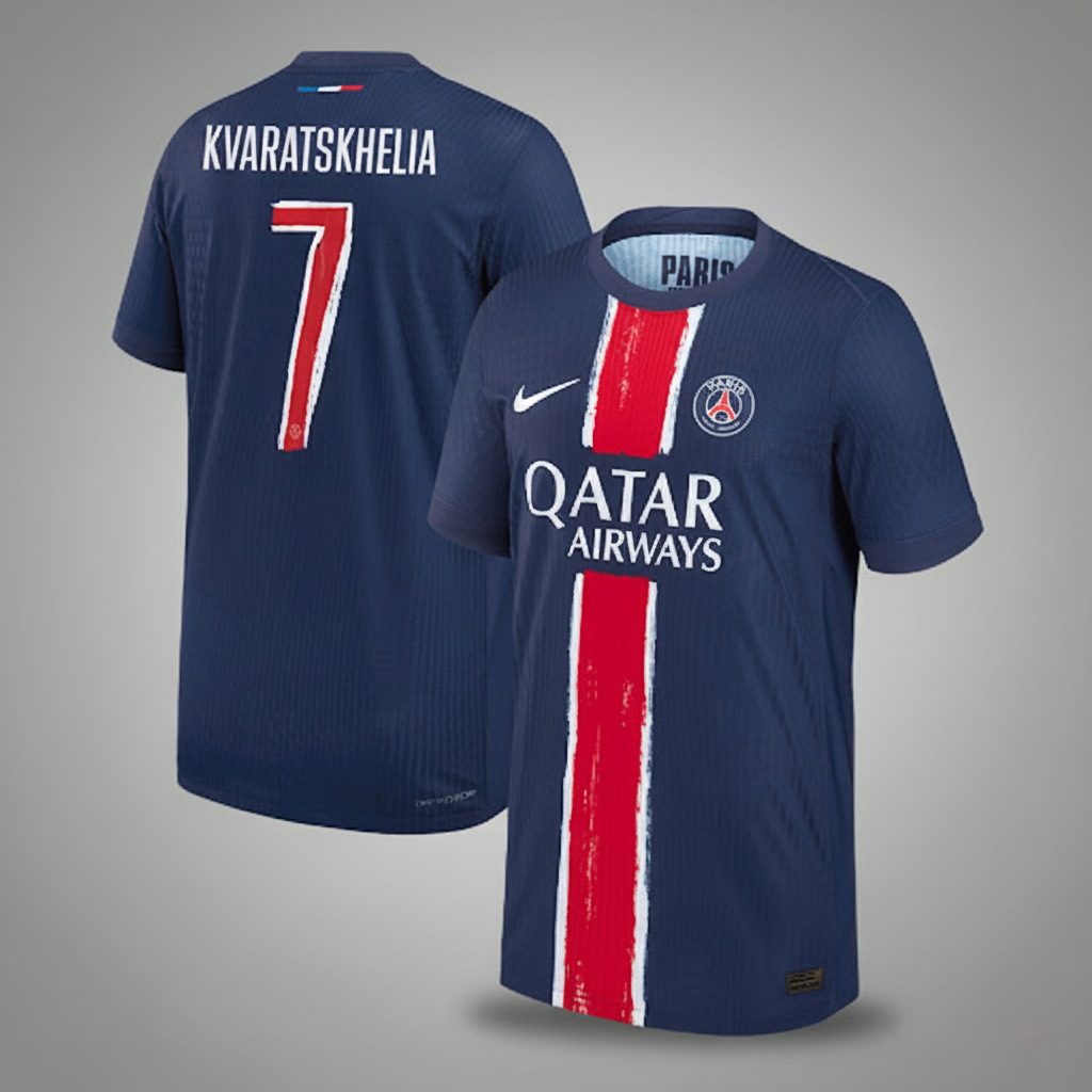 KVARATSKHELIA #7 Les Parisiens Domicile Maillot 2024/25 Bleu marine Joueur - UCL